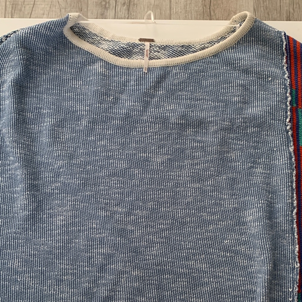 Free People Patchwork Pullover Sweater Blue Multi… - image 6